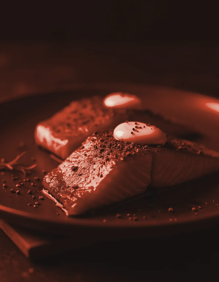 Seared salmon fillet with melting butter